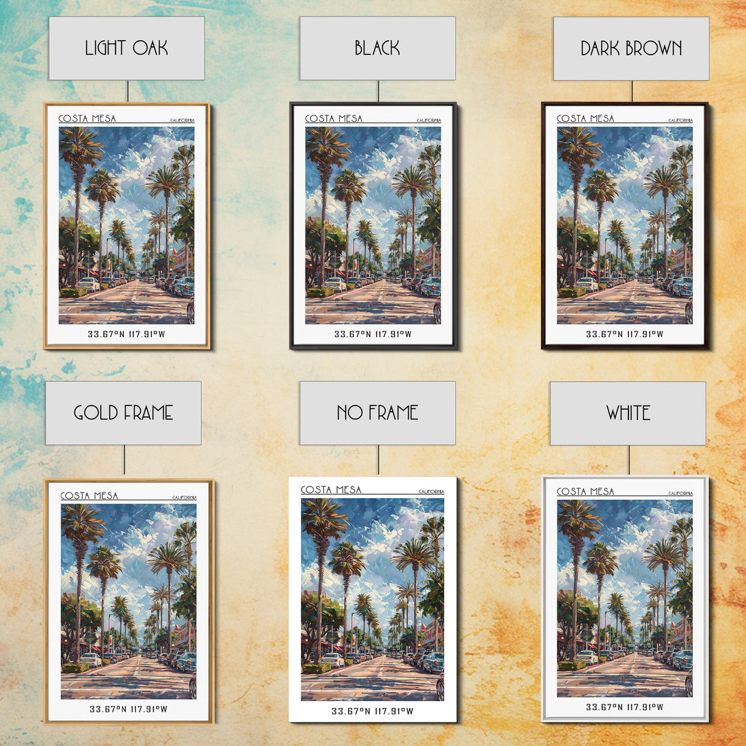 Costa Mesa Travel Poster, Framed Canvas Print, Travel Wall Art, City Wall Art, Home Office Decor, Retro Travel Poster, Landscape Art