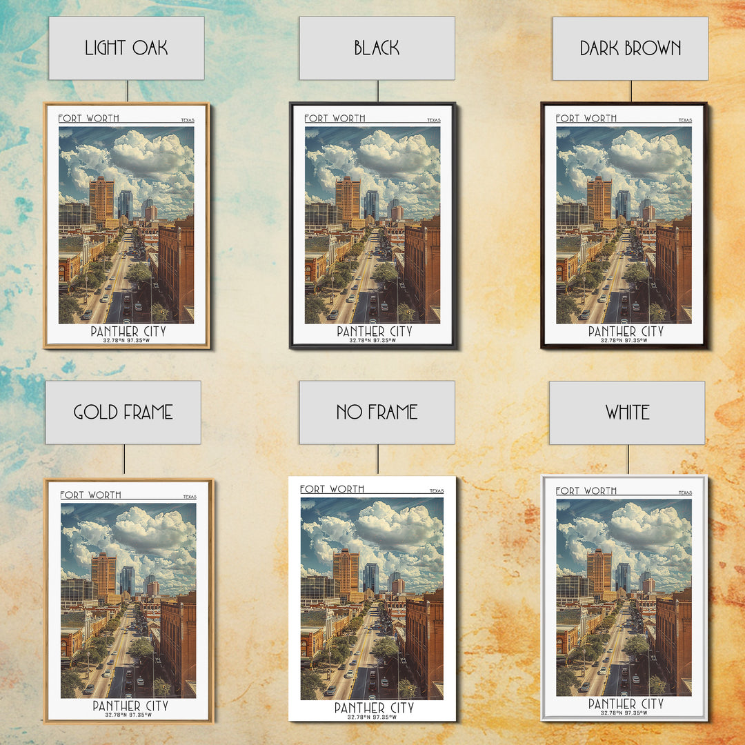 Fort Worth Travel Poster, Framed Canvas Print, Travel Wall Art, City Wall Art, Colorful Wall Art, City Illustration, Wanderlust Gift