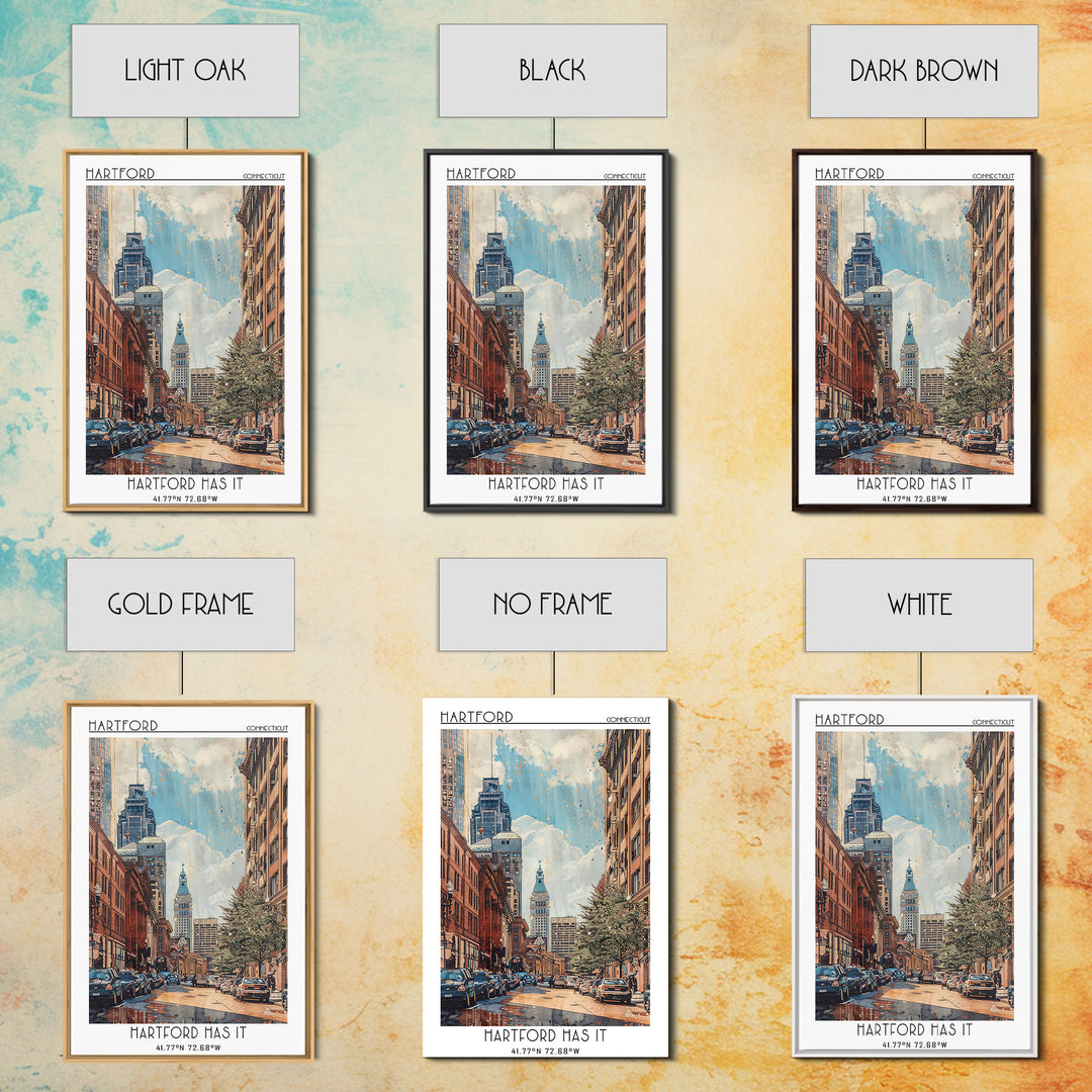 Hartford Travel Poster, Framed Canvas Print, Retro Travel Poster, City Wall Art, Vintage Travel Print, Poster Print, Wanderlust Gift