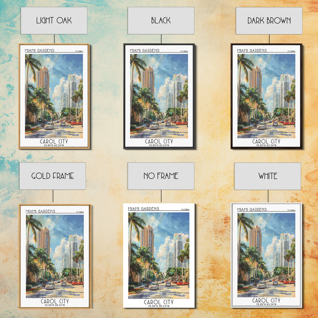 Miami Gardens Travel Poster, Canvas Print, Retro Wall Art, Travel Print, Retro Travel Print, Watercolor Cityscape, Home Office Decor