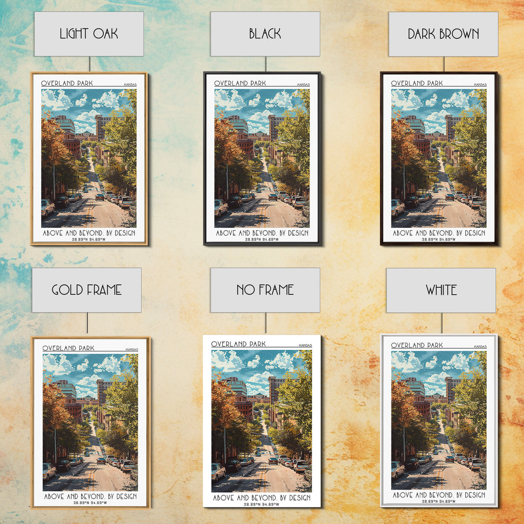 Overland Park Travel Poster, Framed Canvas Print, Travel Prints, Landscape Art, Retro Wall Art, City Art Print, Mid Century Wall Art