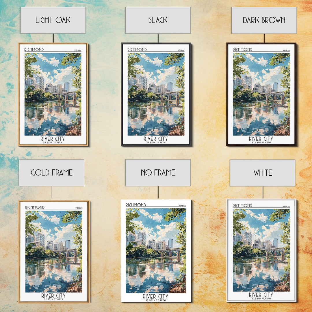 Richmond Virginia Travel Poster, Framed Canvas Print, Travel Prints, Landscape Art, Home Decor, Gallery Wall Set, City Travel Poster