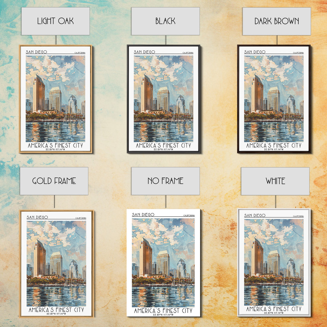 San Diego Travel Poster, Framed Canvas Print, City Travel Poster, Vintage City Poster, Wanderlust Gift, Poster Art, Gallery Wall Set