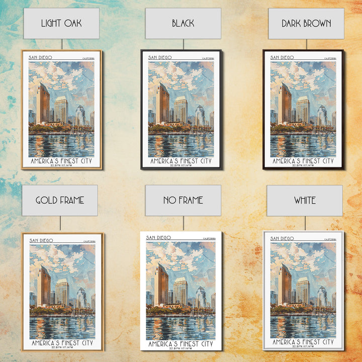 San Diego Travel Poster, Framed Canvas Print, City Travel Poster, Vintage City Poster, Wanderlust Gift, Poster Art, Gallery Wall Set