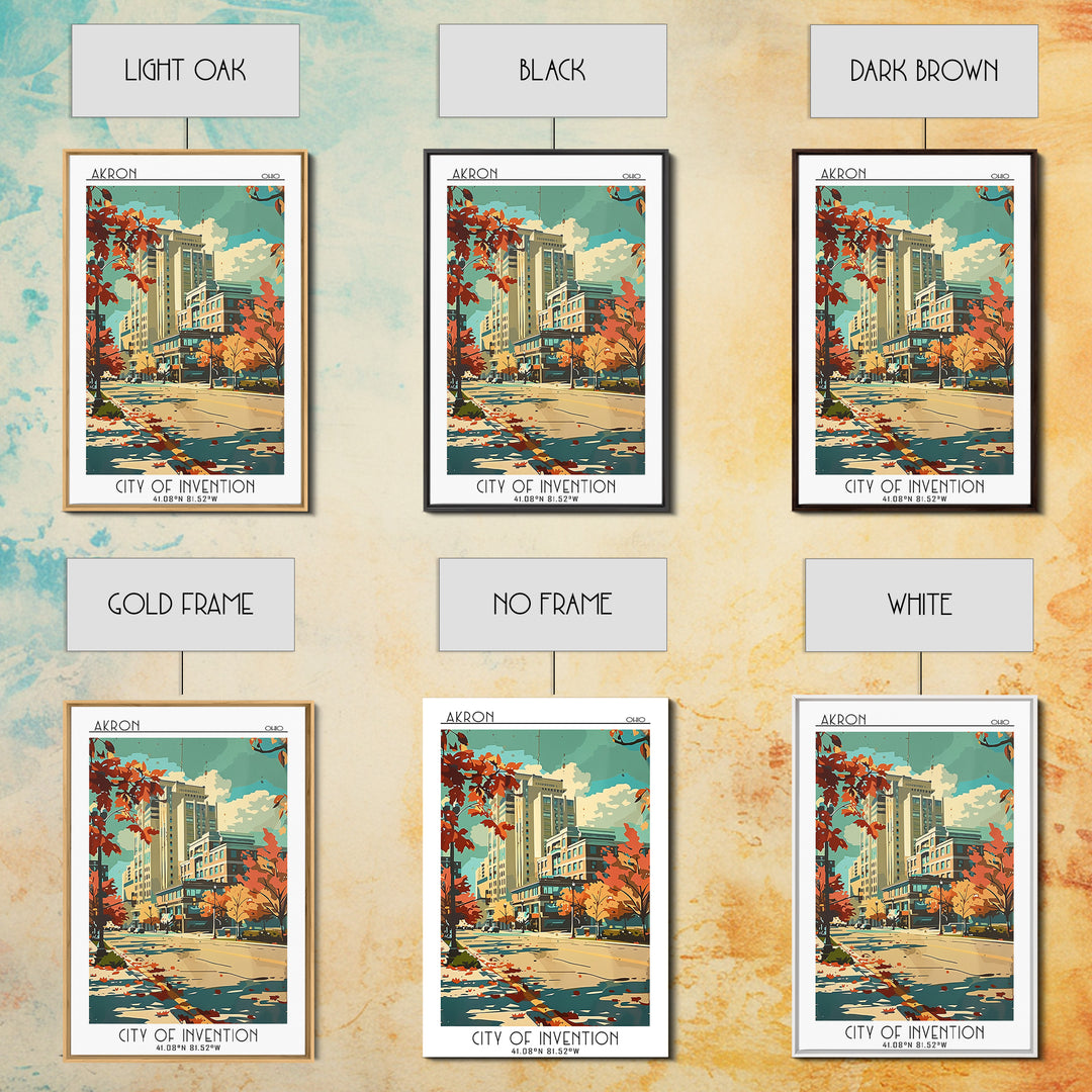 Akron Travel Poster, Framed Canvas Print, Travel Wall Decor, Minimalist Poster, Living Room Wall Art, Travel Posters, Fine Art Print