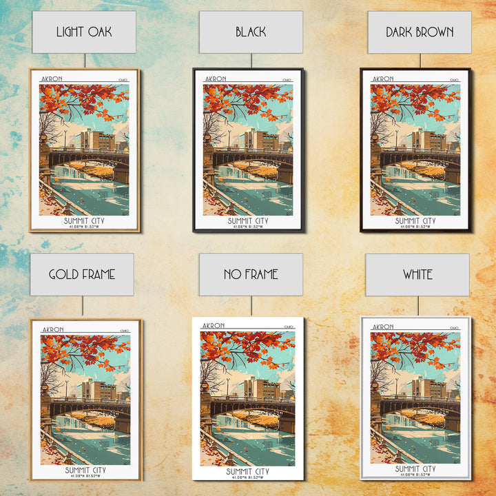 Akron Ohio Travel Poster, Framed Canvas Print, Retro Wall Art, Travel Print, Vintage Travel Print, Vintage City Poster, Poster Print