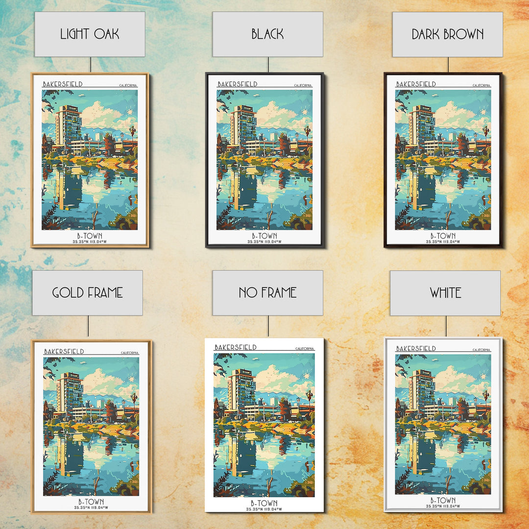Bakersfield Travel Poster, Framed Canvas Print, Travel Prints, Landscape Art, Retro Wall Art, Vintage Travel Art, City Travel Poster