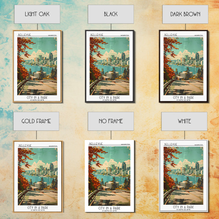 Bellevue Travel Poster, Framed Canvas Print, Retro Wall Art, Travel Print, City Travel Poster, Colorful Wall Art, Retro Travel Print