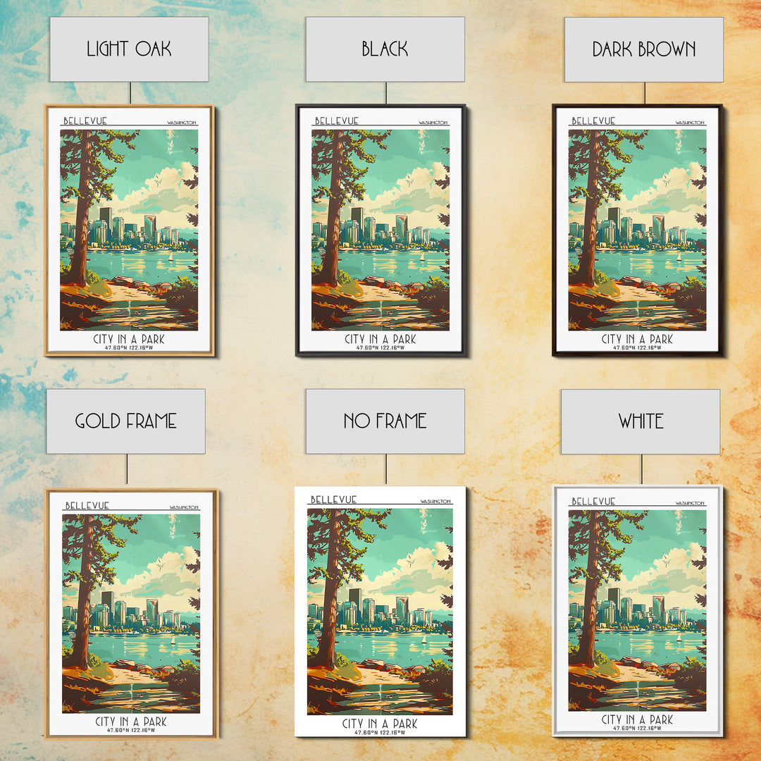 Bellevue Washington Travel Poster, Framed Canvas Print, Travel Art Print, Modern Wall Decor, Poster Print, Poster Art, Landscape Art