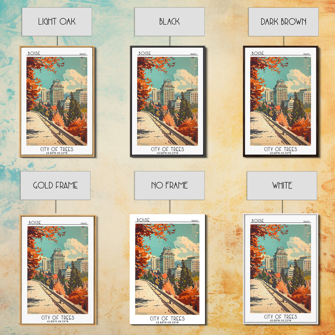 Boise Idaho Travel Poster, Framed Canvas Print, Retro Travel Poster, City Wall Art, Gallery Wall Set, Fine Art Print, Travel Posters