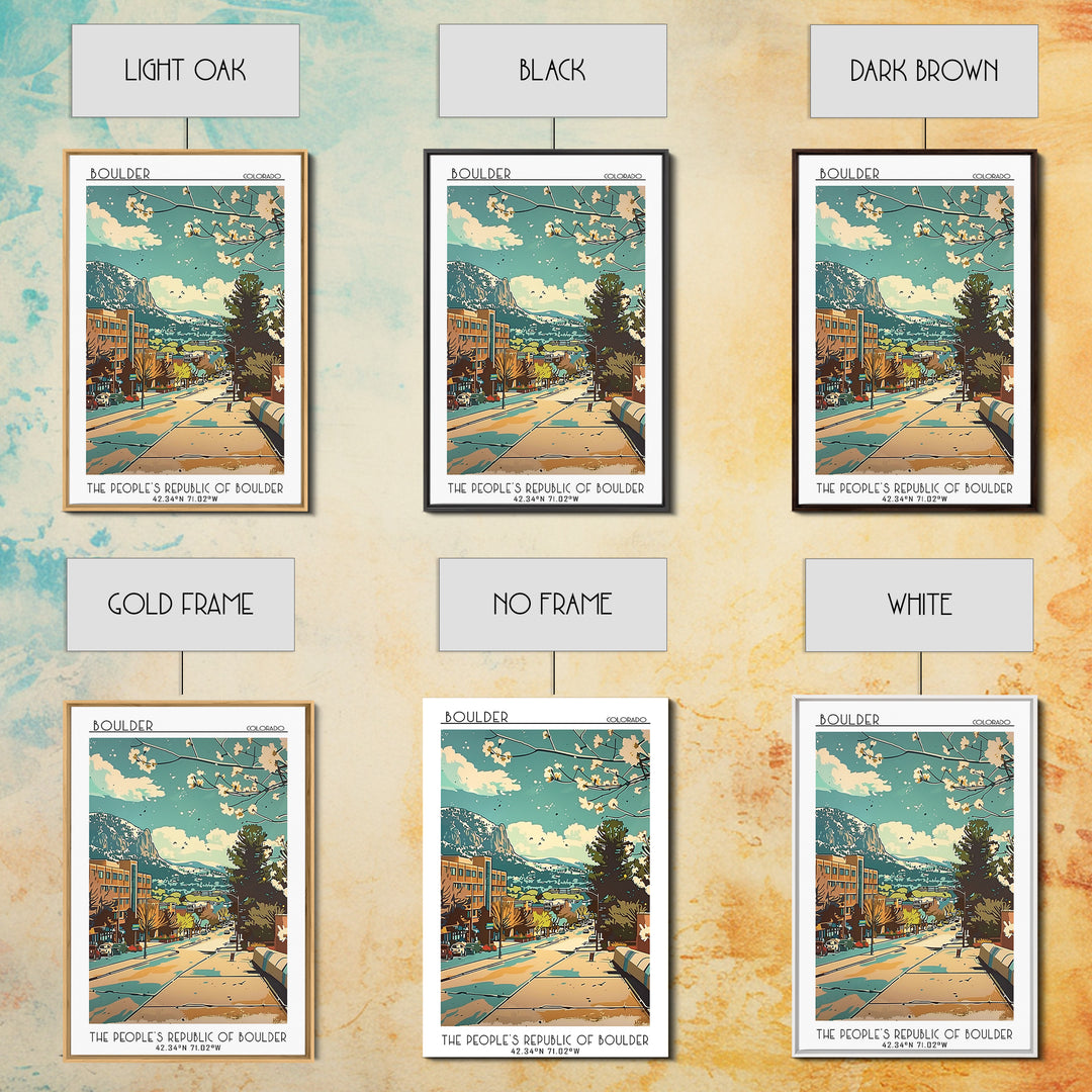 Boulder Travel Poster, Framed Canvas Print, Travel Wall Art, City Wall Art, Landscape Art, Vintage Posters, Wall Art, City Art Print