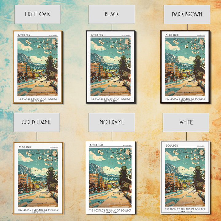 Boulder Travel Poster, Framed Canvas Print, Travel Wall Art, City Wall Art, Landscape Art, Vintage Posters, Wall Art, City Art Print