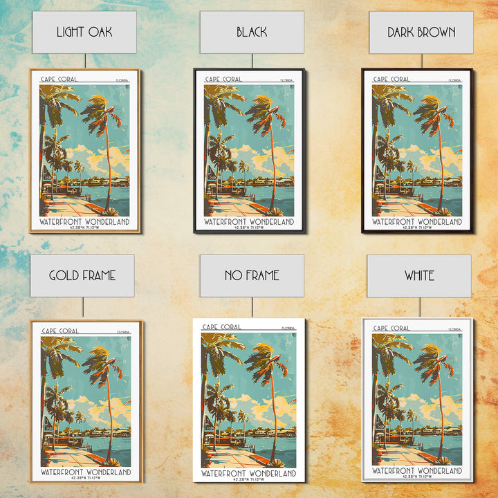 Cape Coral Travel Poster, Framed Canvas Print, Travel Wall Art, City Wall Art, Wall Art, Colorful Wall Art, Landscape Art, Art Print