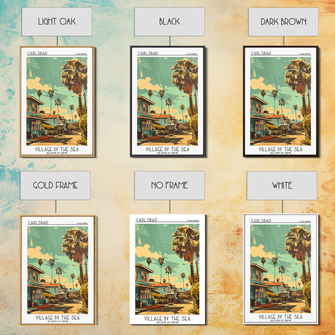 Carlsbad Travel Poster, Framed Canvas Print, City Travel Poster, Travel Wall Decor, Gallery Wall Set, Wall Art, Mid Century Wall Art