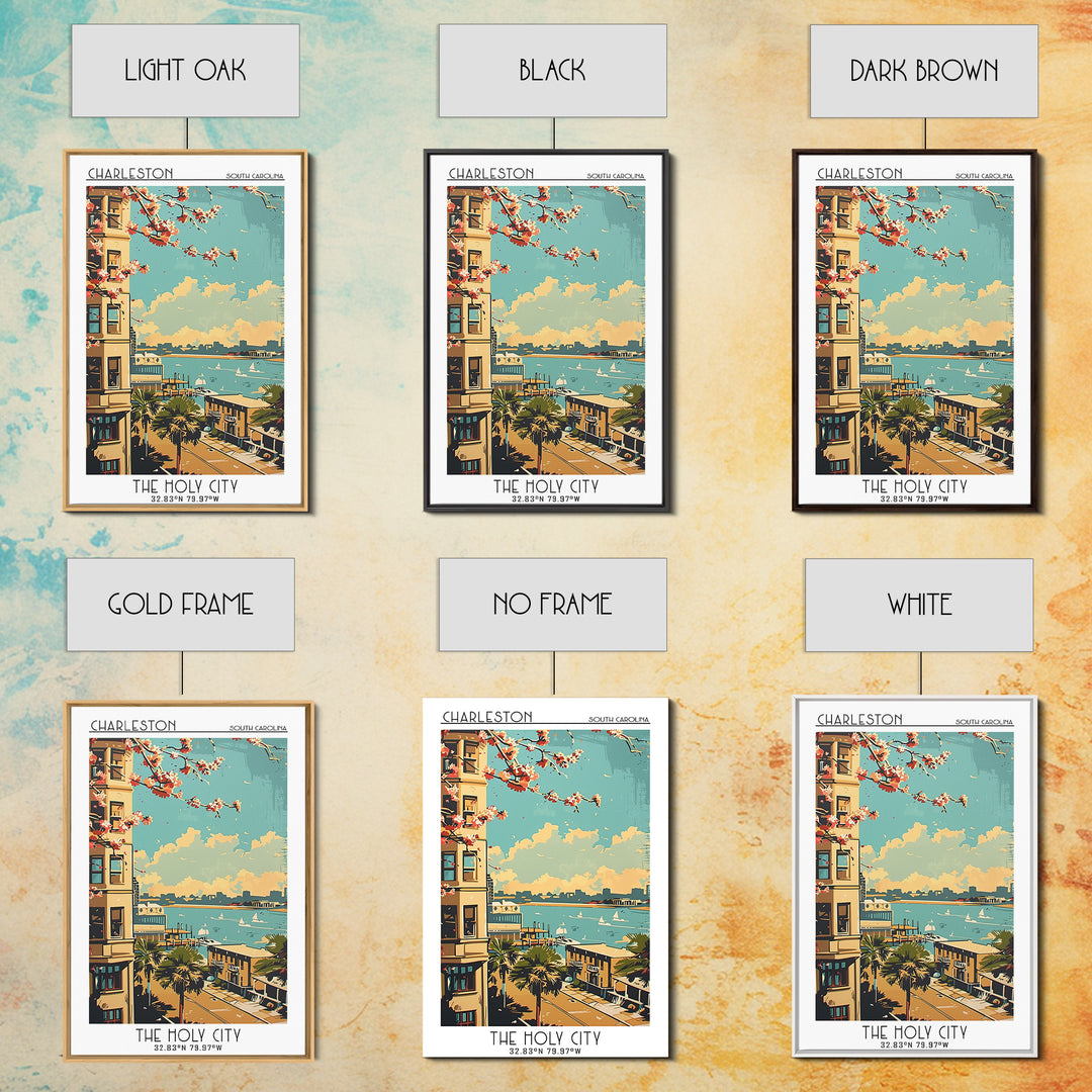 Charleston Travel Poster, Framed Canvas Print, City Travel Poster, Vintage City Poster, Gallery Wall Set, Poster Art, Travel Posters