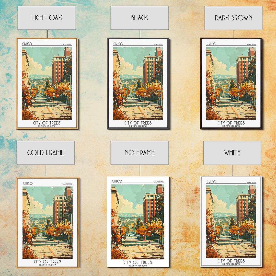 Chico California Travel Poster, Framed Canvas Print, Travel Art Print, Modern Wall Decor, Poster Art, Retro Wall Art, Travel Posters
