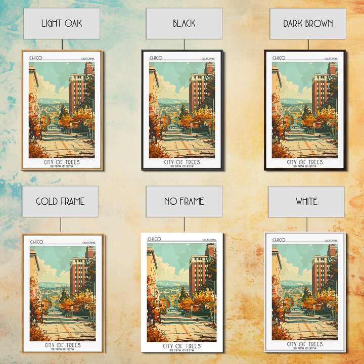 Chico California Travel Poster, Framed Canvas Print, Travel Art Print, Modern Wall Decor, Poster Art, Retro Wall Art, Travel Posters