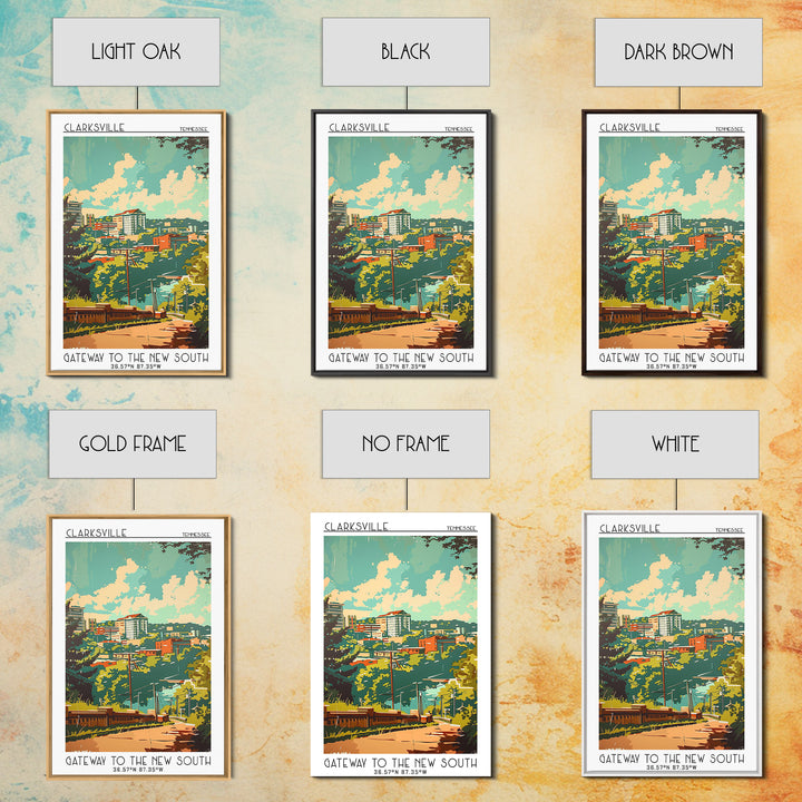 Clarksville Travel Poster, Framed Canvas Print, Travel Wall Decor, Minimalist Poster, Fine Art Print, Home Decor, City Travel Poster