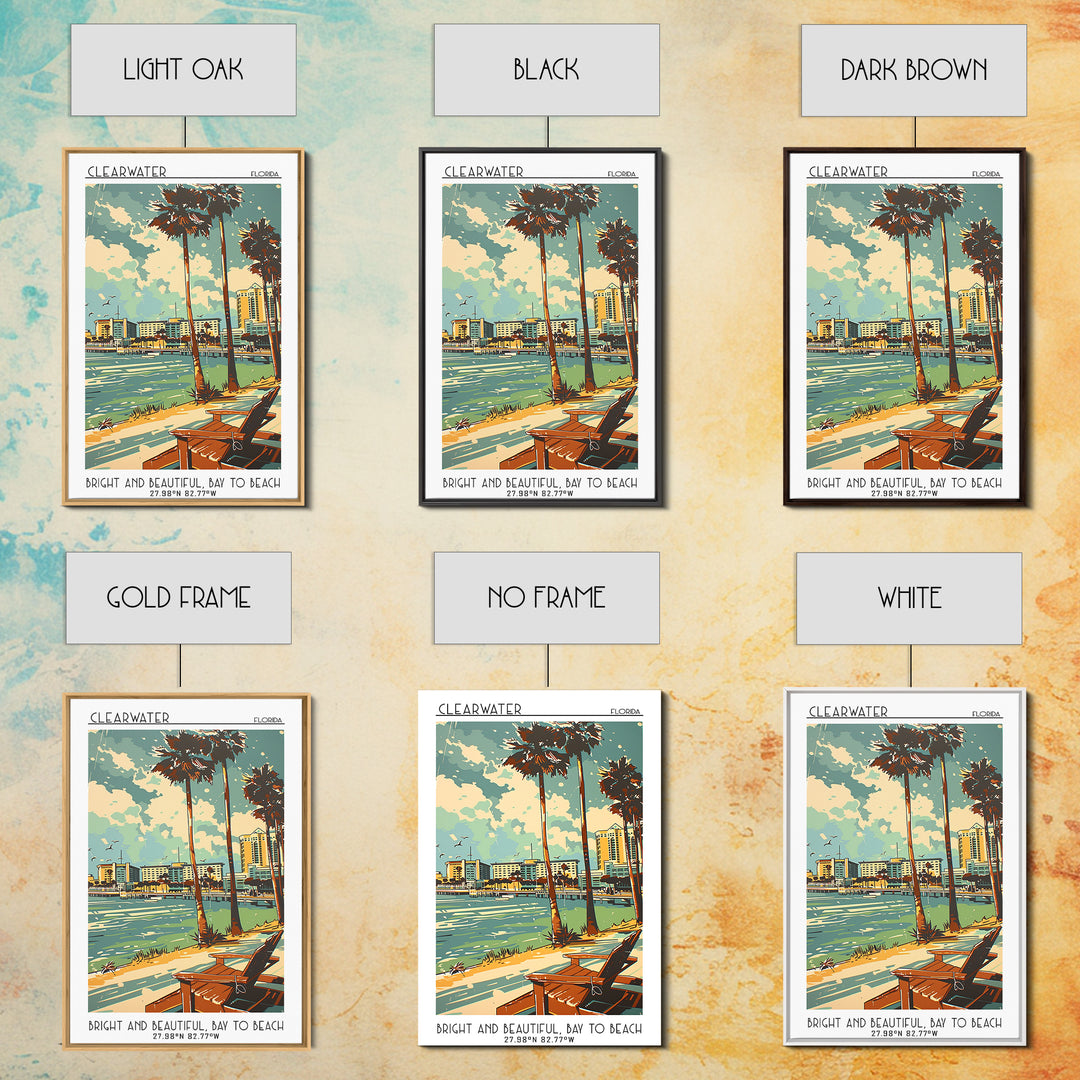 Clearwater Florida Travel Poster, Framed Canvas Print, City Travel Poster, Travel Wall Decor, Travel Art Print, Mid Century Wall Art