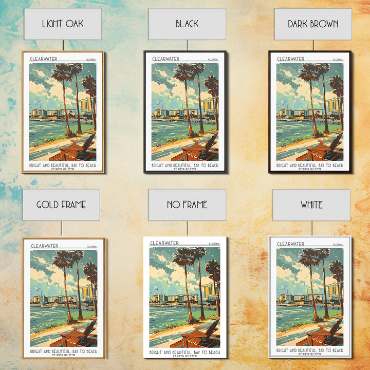 Clearwater Florida Travel Poster, Framed Canvas Print, City Travel Poster, Travel Wall Decor, Travel Art Print, Mid Century Wall Art