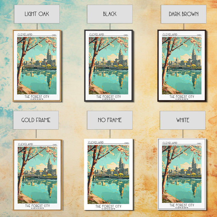 Cleveland Travel Poster, Framed Canvas Print, Travel Wall Decor, Minimalist Poster, Retro Wall Art, Travel Decor, Retro Travel Print