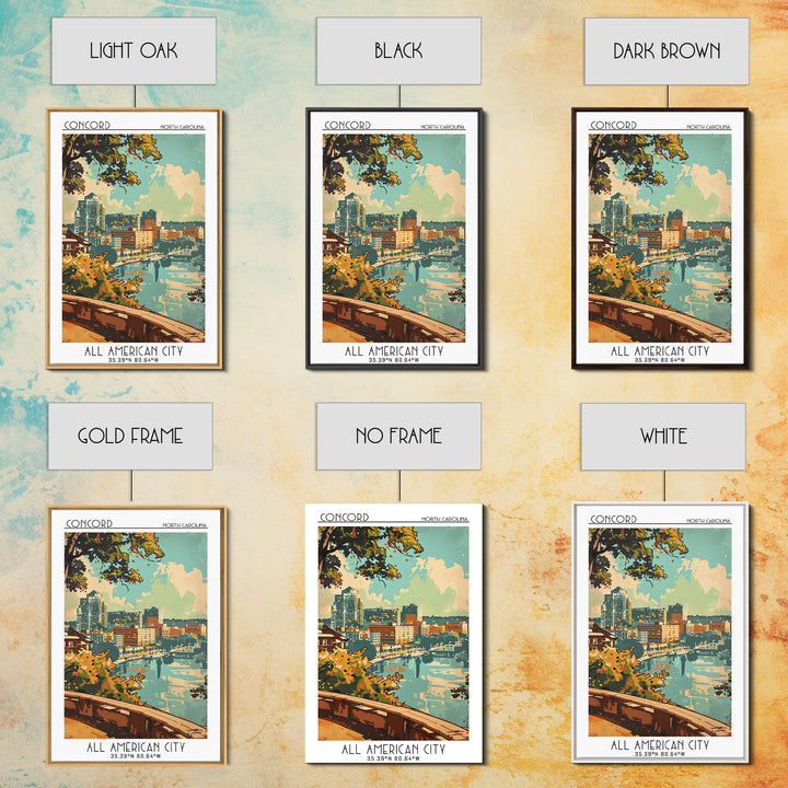 Concord North Carolina Travel Poster, Framed Canvas Print, City Travel Poster, Travel Wall Art, Travel Wall Decor, City Illustration