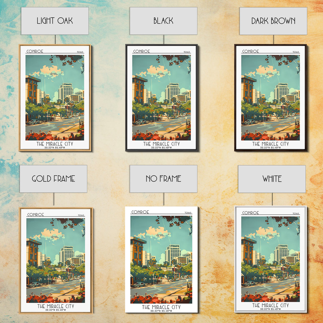 Conroe Travel Poster, Canvas Print, Travel Wall Art, City Wall Art, Fine Art Print, Colorful Wall Art, Wall Art, Retro Travel Poster
