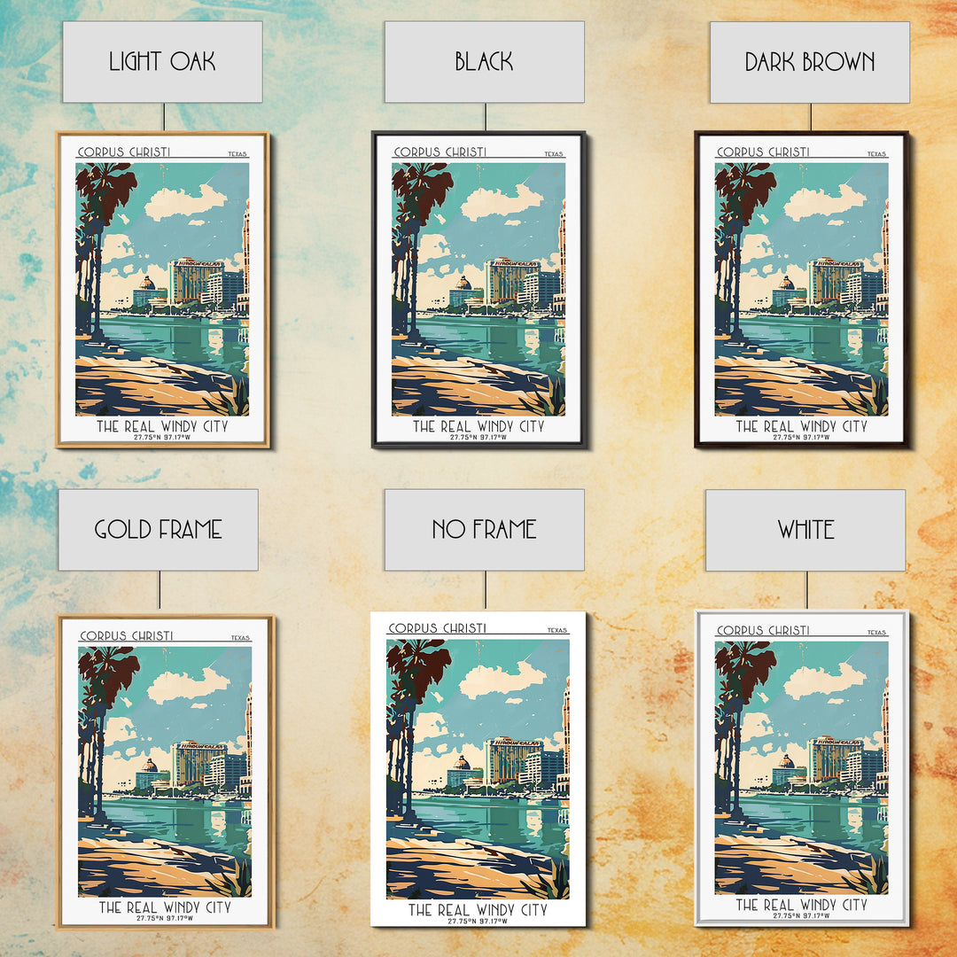 Corpus Christi Texas Travel Poster, Framed Canvas Print, Travel Art Print, Modern Wall Decor, Retro Travel Poster, City Illustration