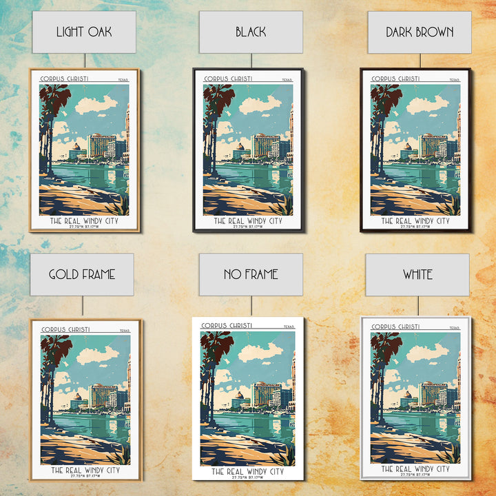 Corpus Christi Texas Travel Poster, Framed Canvas Print, Travel Art Print, Modern Wall Decor, Retro Travel Poster, City Illustration