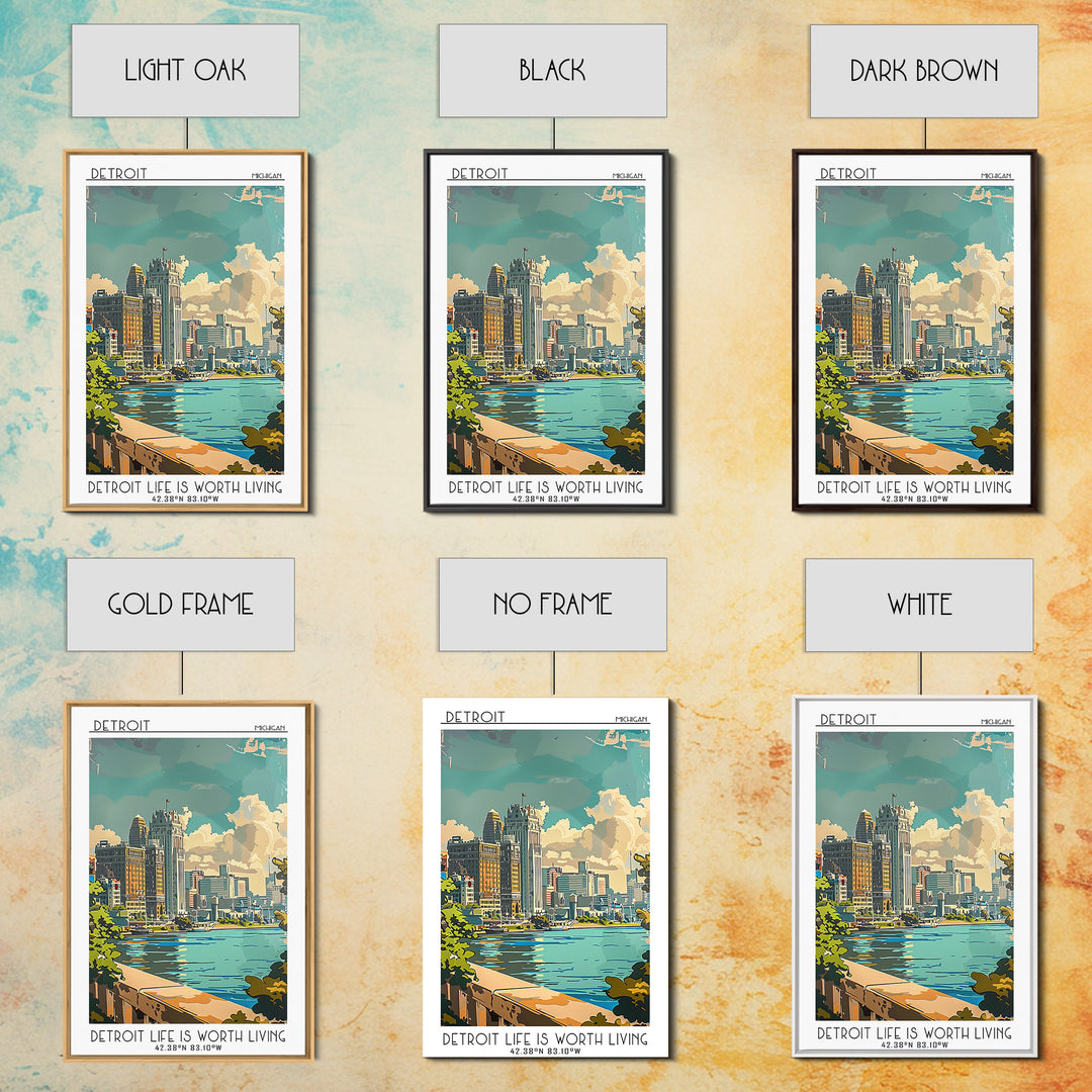 Detroit Michigan Travel Poster, Framed Canvas Print, Retro Travel Poster, City Wall Art, Travel Wall Art, Poster Print, Travel Decor