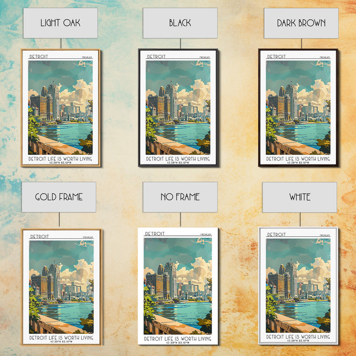 Detroit Michigan Travel Poster, Framed Canvas Print, Retro Travel Poster, City Wall Art, Travel Wall Art, Poster Print, Travel Decor