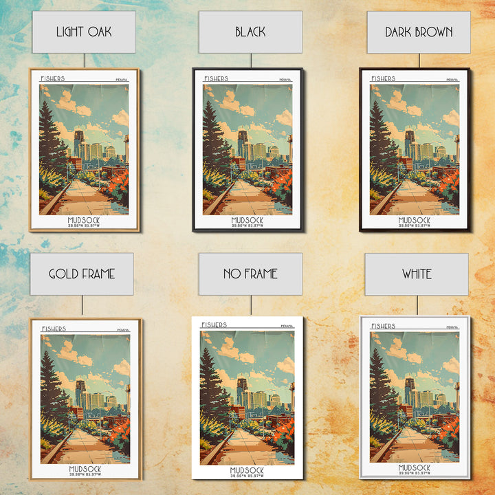 Fishers Indiana Travel Poster, Canvas Print, Vintage Travel Print, City Wall Art, Mid Century Wall Art, City Art Print, Poster Print