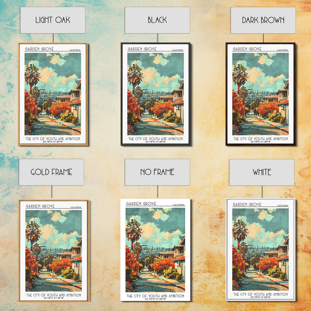 Garden Grove California Travel Poster, Framed Canvas Print, City Travel Poster, Travel Wall Art, Landscape Art, Living Room Wall Art