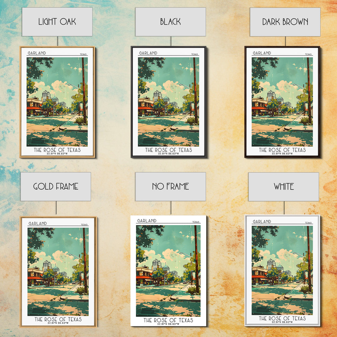 Garland Texas Travel Poster, Framed Canvas Print, Retro Travel Poster, City Wall Art, Wanderlust Gift, Vintage Travel, Landscape Art