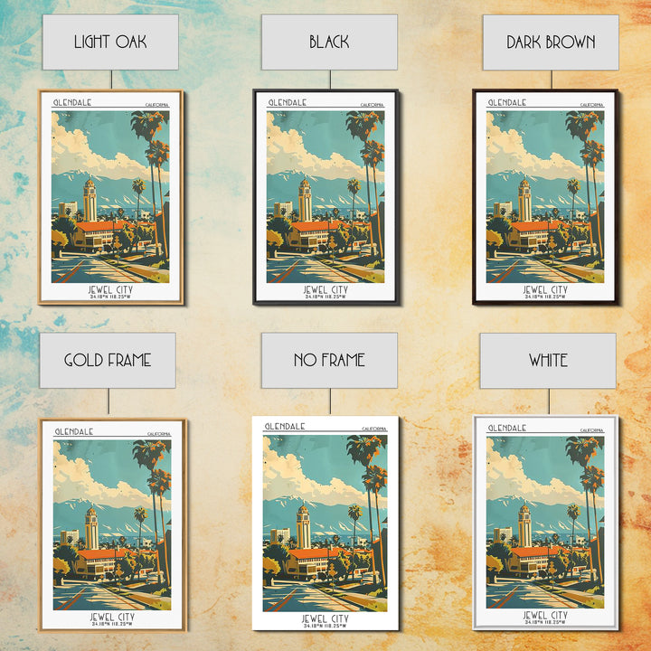 Glendale California Travel Poster, Framed Canvas Print, City Travel Poster, Vintage City Poster, Vintage Travel Art, Vintage Posters