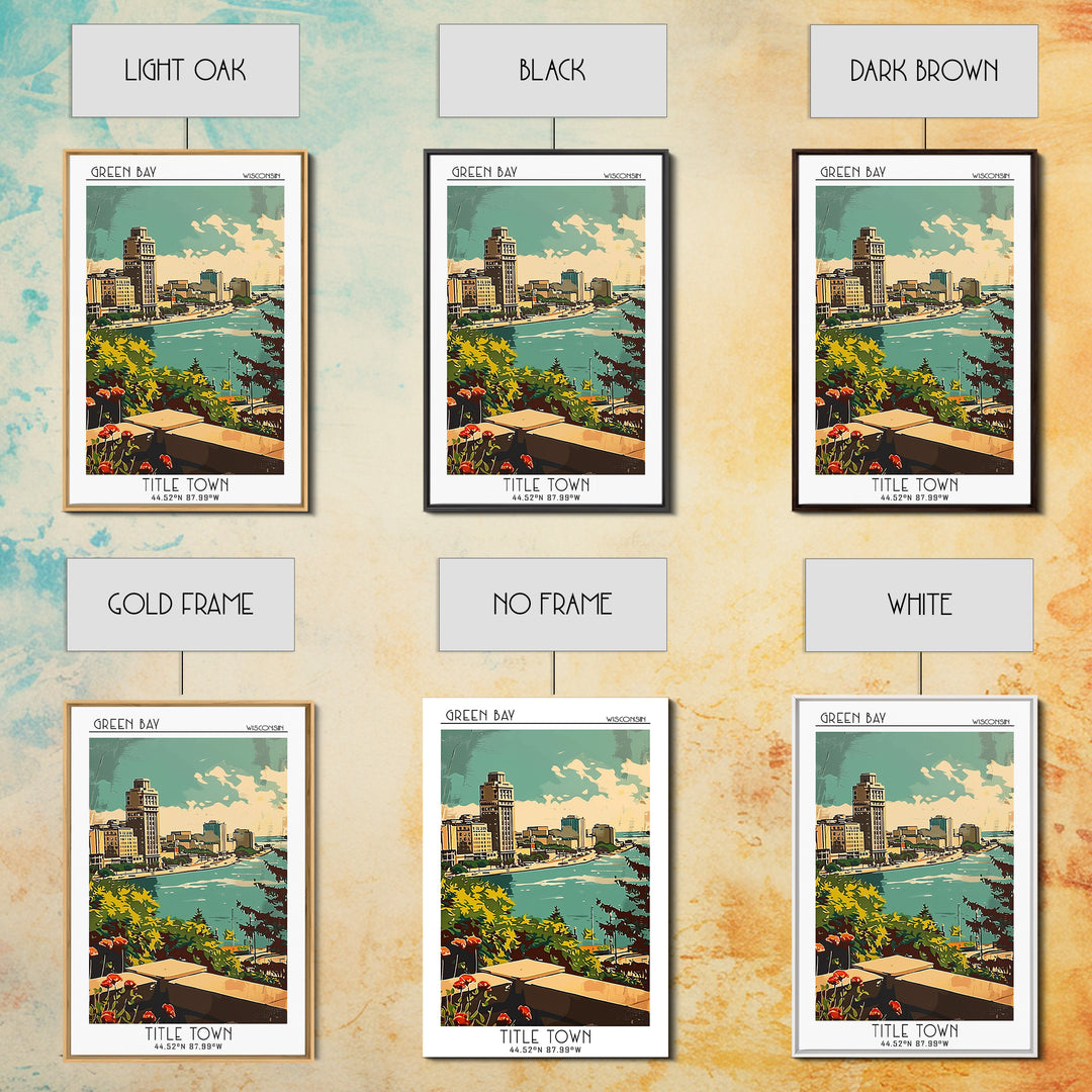 Green Bay Travel Poster, Framed Canvas Print, Retro Travel Poster, City Wall Art, Art Print, Minimalist Poster, Mid Century Wall Art
