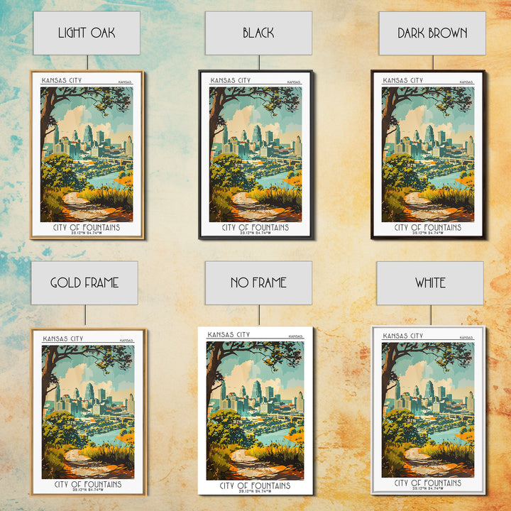 Kansas City Travel Poster, Framed Canvas Print, City Art Print, Travel Wall Art, City Travel Poster, Landscape Art, Gallery Wall Set