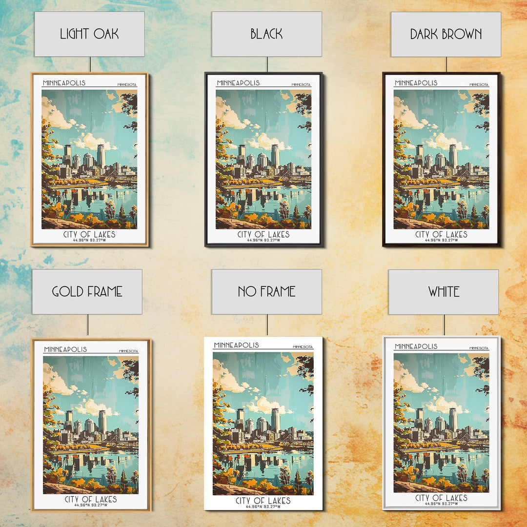 Minneapolis Travel Poster, Framed Canvas Print, Poster Print, Travel Wall Art, City Illustration, Vintage Travel Art, Retro Wall Art