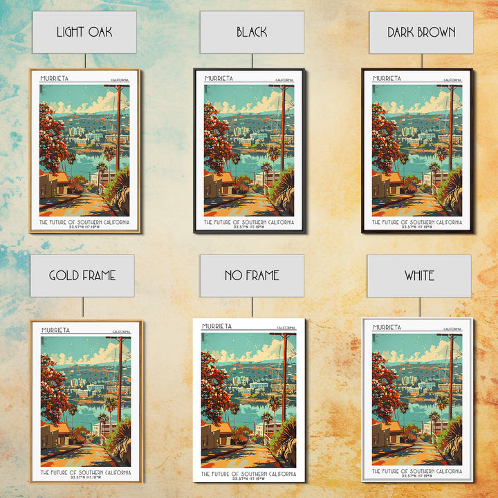 Murrieta California Travel Poster, Framed Canvas Print, Retro Wall Art, Travel Print, Travel Decor, Travel Prints, City Illustration
