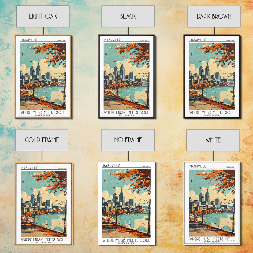 Nashville Tennessee Travel Poster, Framed Canvas Print, Travel Prints, Landscape Art, Poster Print, Mid Century Wall Art, Poster Art
