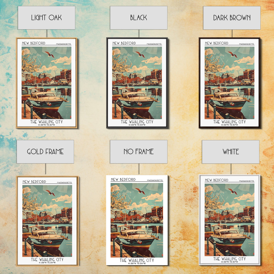 New Bedford Massachusetts Travel Poster, Framed Canvas Print, Retro Travel Poster, City Wall Art, Wanderlust Gift, Home Office Decor