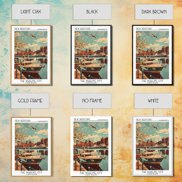 New Bedford Massachusetts Travel Poster, Framed Canvas Print, Retro Travel Poster, City Wall Art, Wanderlust Gift, Home Office Decor