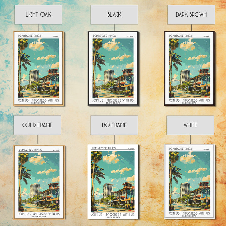Pembroke Pines Florida Travel Poster, Framed Canvas Print, City Travel Poster, Travel Wall Art, Modern Wall Decor, City Illustration