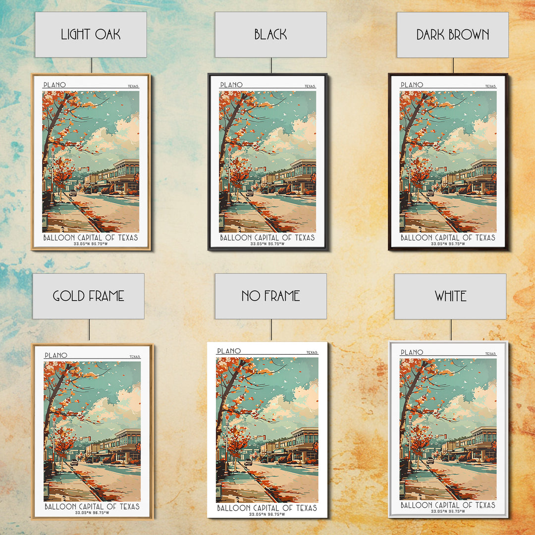Plano Texas Travel Poster, Framed Canvas Print, Travel Prints, Landscape Art, Retro Travel Poster, Vintage Travel, City Illustration