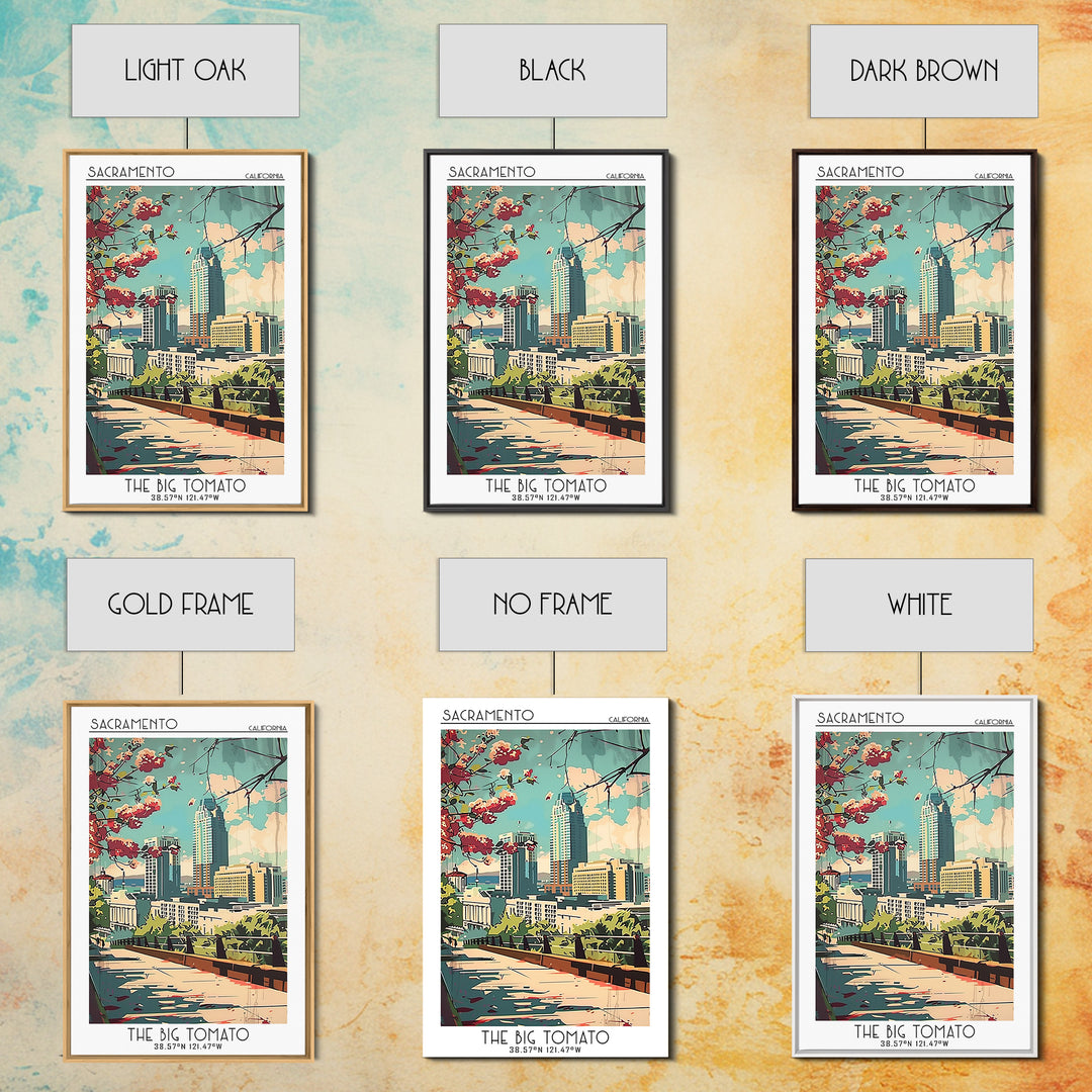 Sacramento California Travel Poster, Framed Canvas Print, Retro Travel Poster, City Wall Art, Vintage Travel Print, Gallery Wall Set