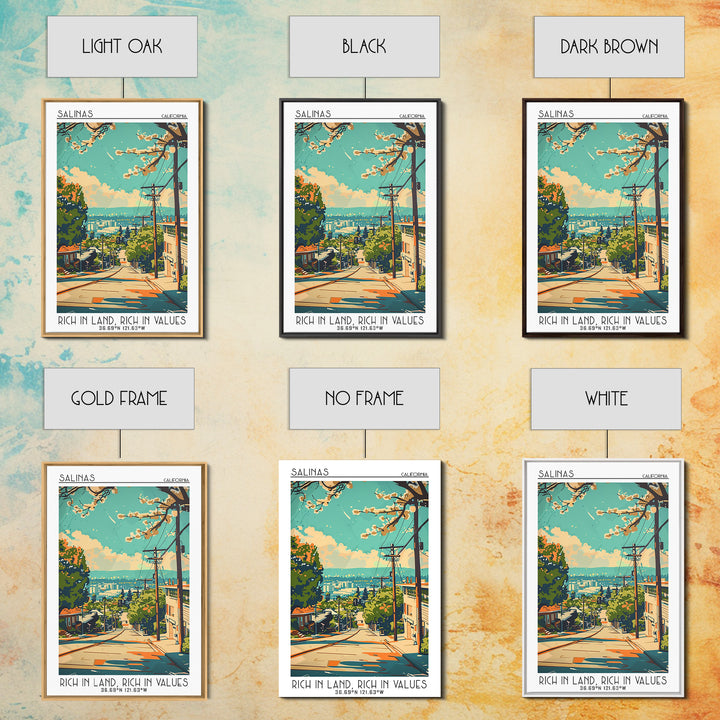 Salinas California Travel Poster, Canvas Print, Travel Prints, Landscape Art, Retro Travel Poster, Wanderlust Gift, Gallery Wall Set