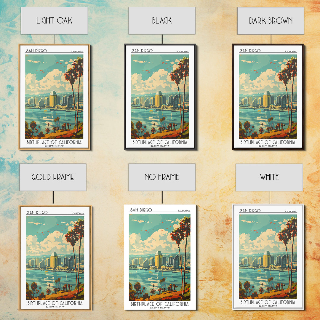 San Diego Travel Poster, Framed Canvas Print, City Travel Poster, Travel Wall Art, Wanderlust Gift, Gallery Wall Set, Vintage Poster