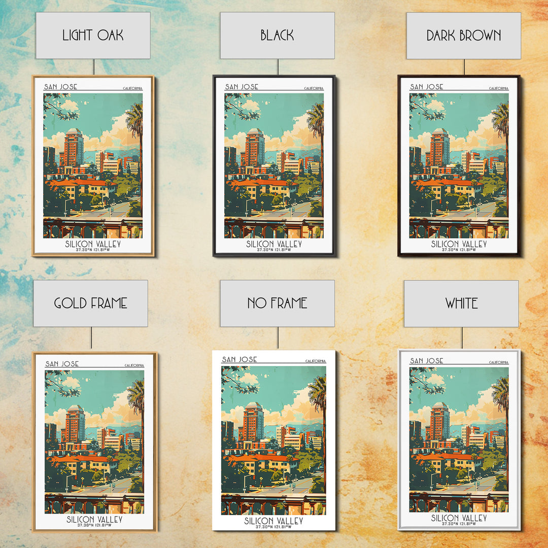 San Jose California Travel Poster, Framed Canvas Print, Travel Prints, Landscape Art, Vintage Travel Print, Wall Art, Retro Wall Art
