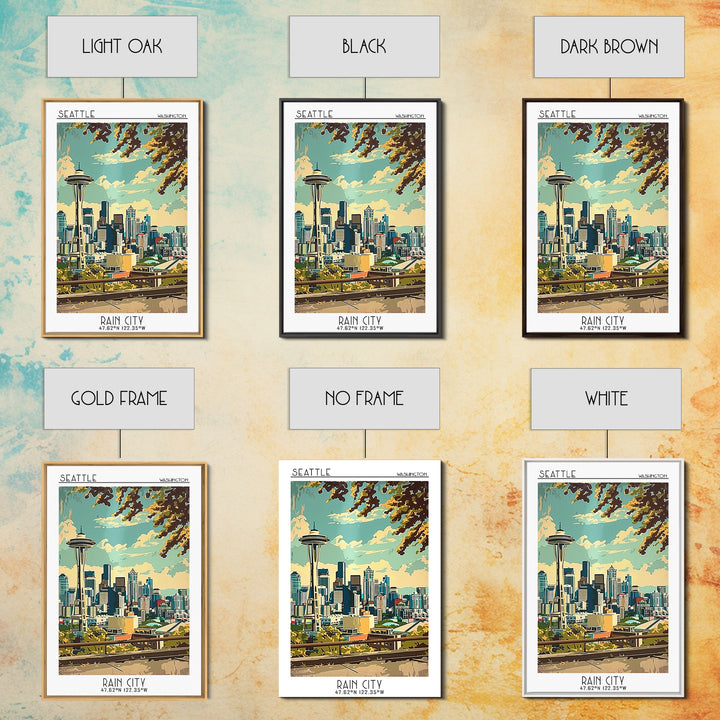 Seattle Washington Travel Poster, Canvas Print, City Travel Poster, Travel Wall Art, Retro Wall Art, Colorful Wall Art, Travel Decor