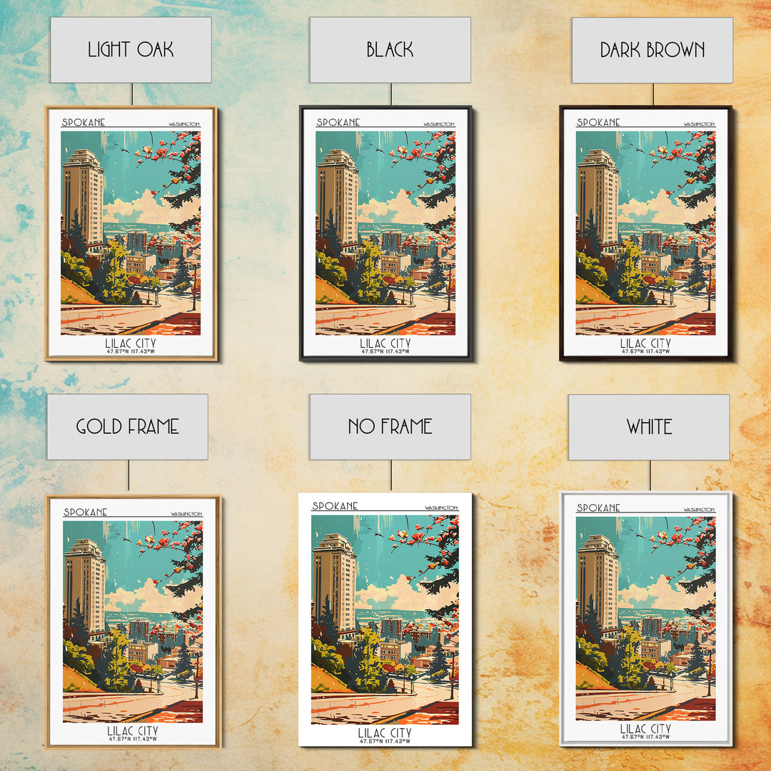 Spokane Washington Travel Poster, Framed Canvas Print, Travel Prints, Landscape Art, Travel Art Print, Wanderlust Gift, Travel Print